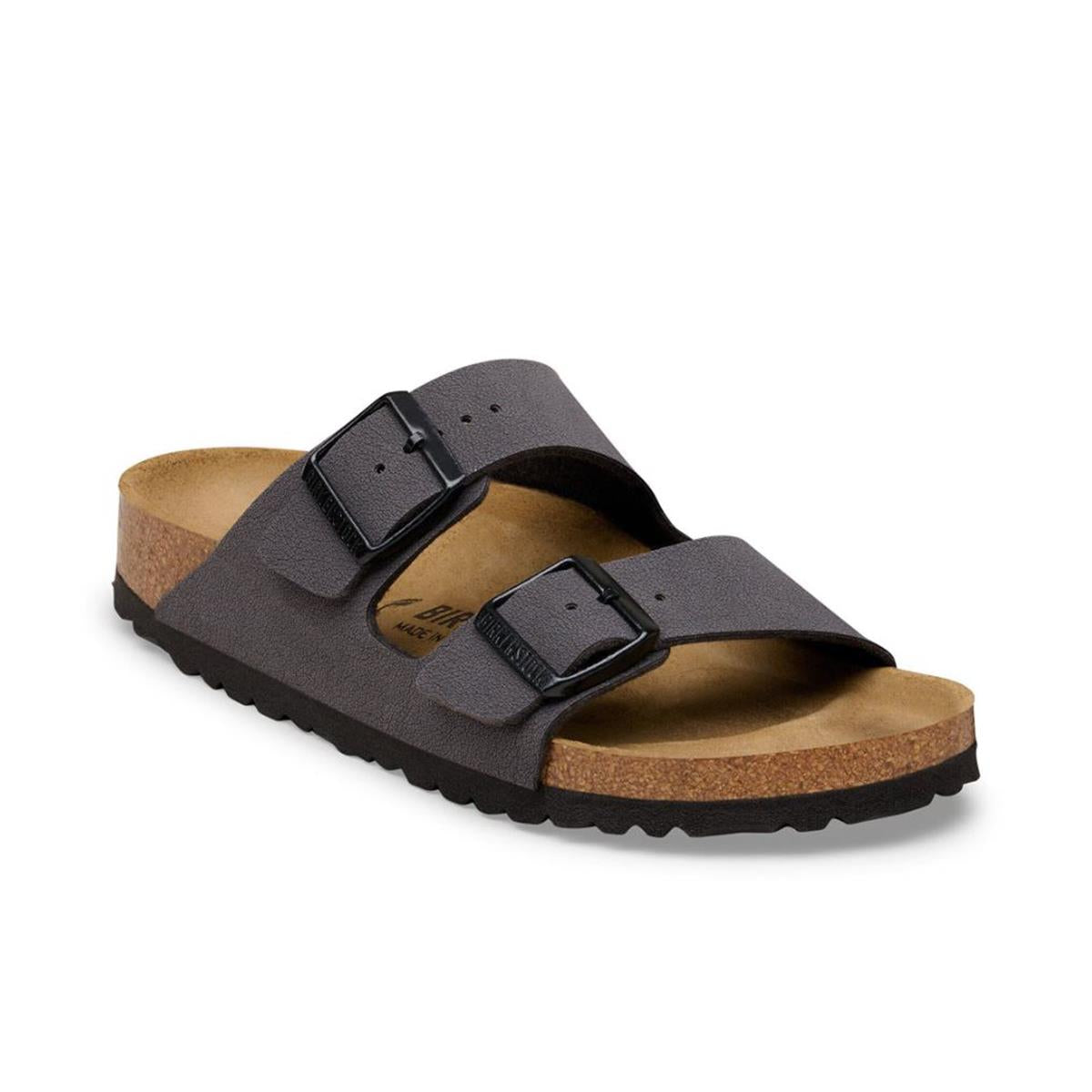 Birkenstock Arizona Birko-Flor Nubuk normal velvet gray black buckles Unisex