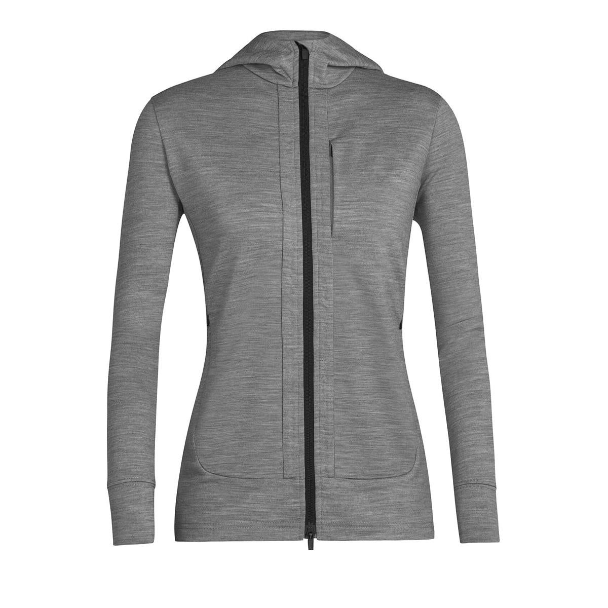 Icebreaker Quantum III LS Zip Hood metro heather black Damen Merinojacke