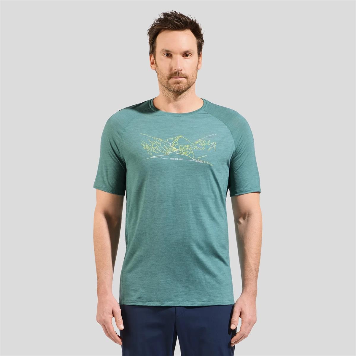 Odlo Ascent Performance Wool 130 T-Shirt mit Run-Bike-Hike-Motiv Herren arctic melange