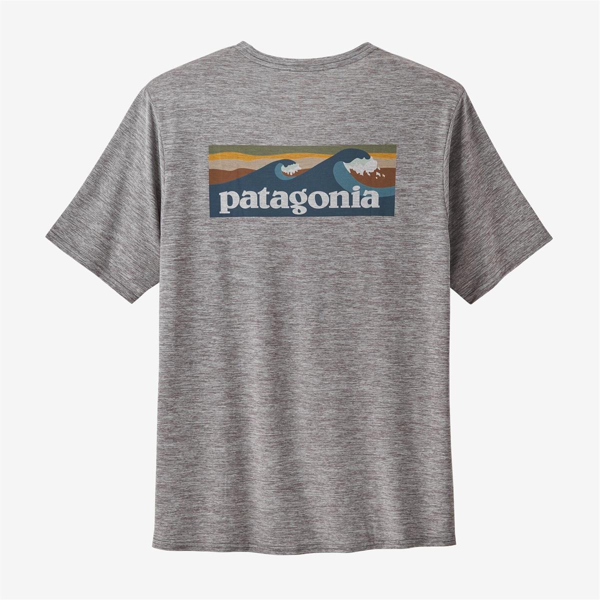 Patagonia Capilene Cool Daily Graphic Shirt-Waters Boardshort Logo Abalone Blue: Feather Grey