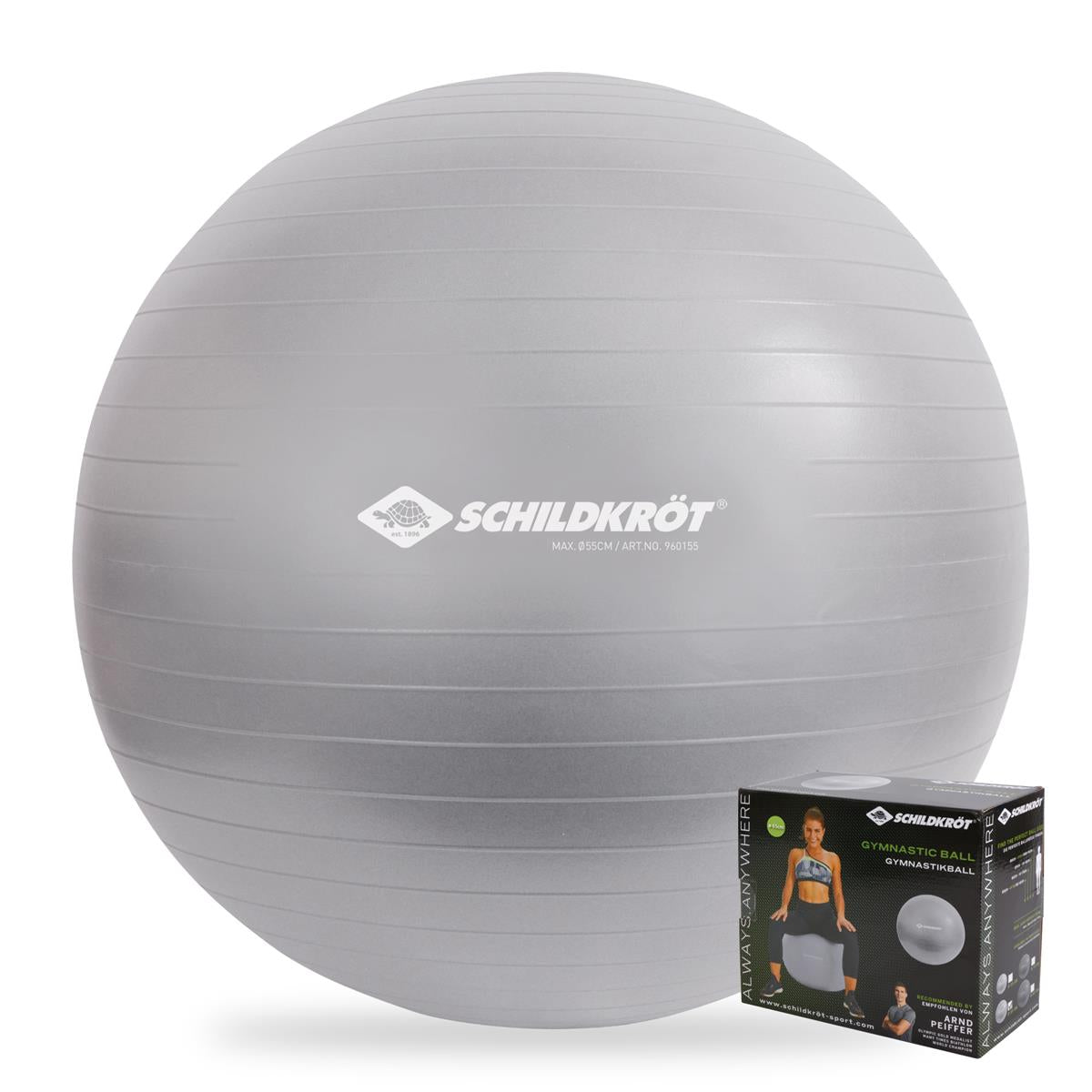 Schildkröt Gymnastikball 65 cm, phthalatfrei, mit Ballpumpe, silber