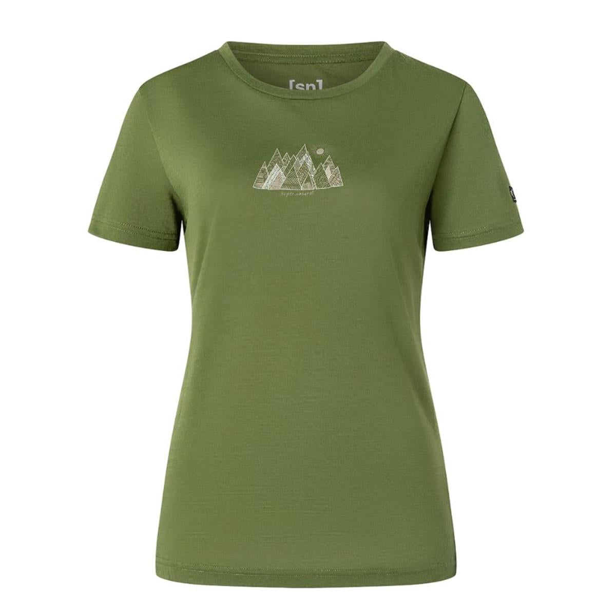 Super Natural W Top Mountain Art Tee chive vintage khaki melange white Damen T-Shirt