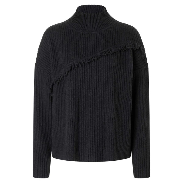 Timezone Fringe Mock Neck Pullover Black Women