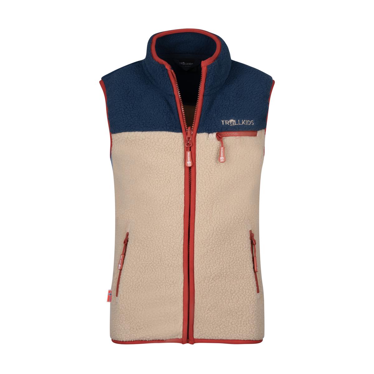 Trollkids Kinder Hemsedal Vest Desert/ Mystic blue/ Red clay
