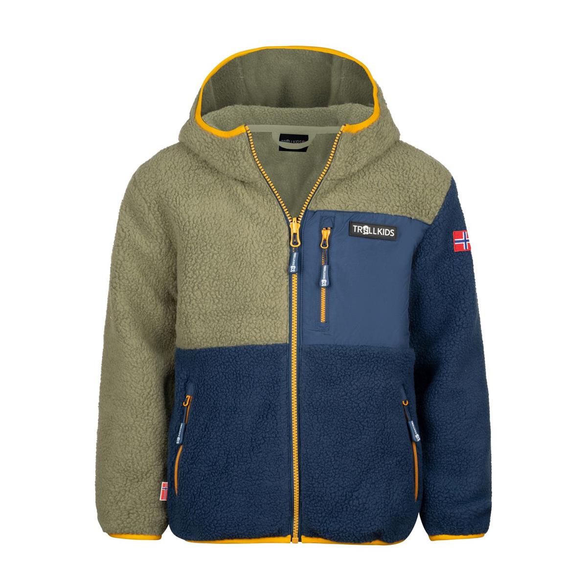 Trollkids Kinder Aurlandsfjord Jacke Moss/ Mystic blue/ Golden yellow