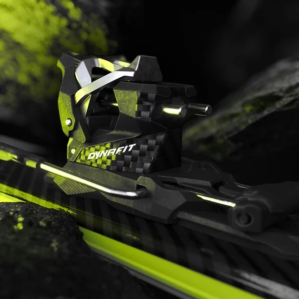 Close-up of a lightweight touring ski construction