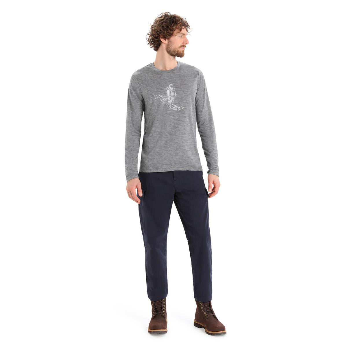 Icebreaker Tech Lite II LS Tee Skiing Yeti gritstone heather Herren Merino Longsleeve