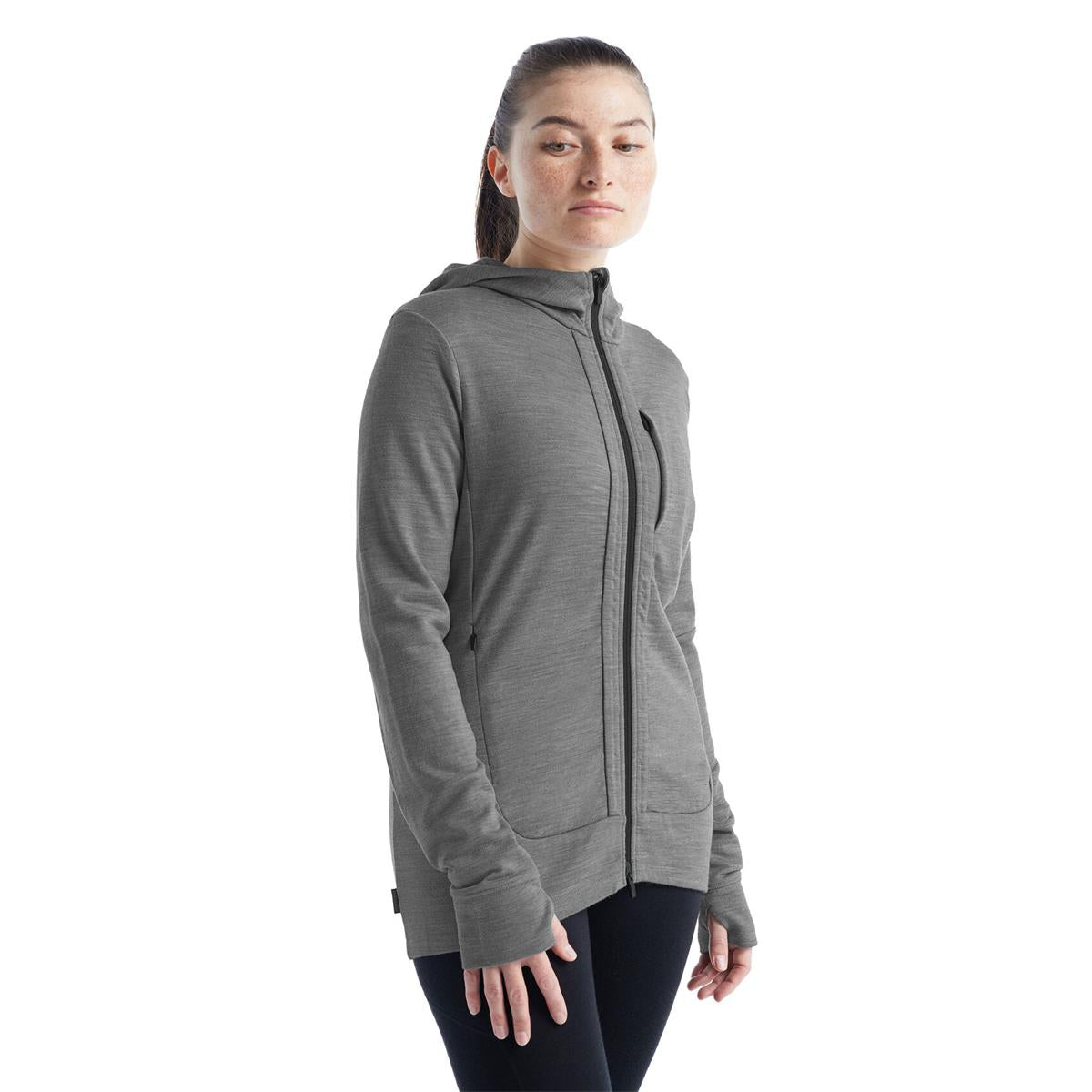 Icebreaker Quantum III LS Zip Hood metro heather black Damen Merinojacke
