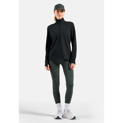Odlo Damen Essentials Thermal Laufshirt mit Halbreißverschluss Schwarz