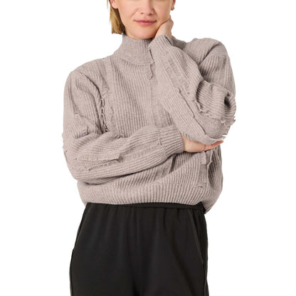 Timezone Damen Fray Mock Neck Pullover Beige