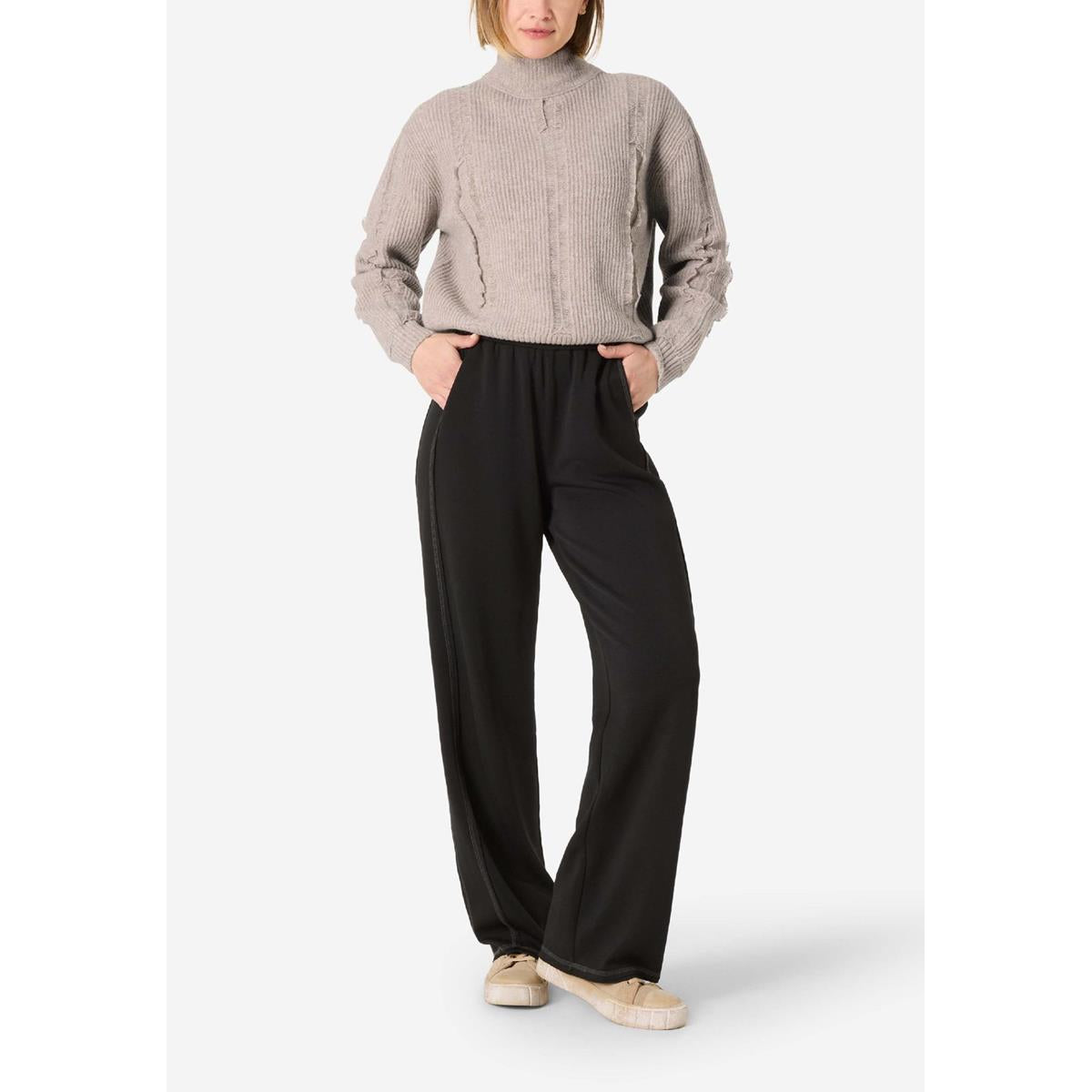 Timezone Damen Fray Mock Neck Pullover Beige