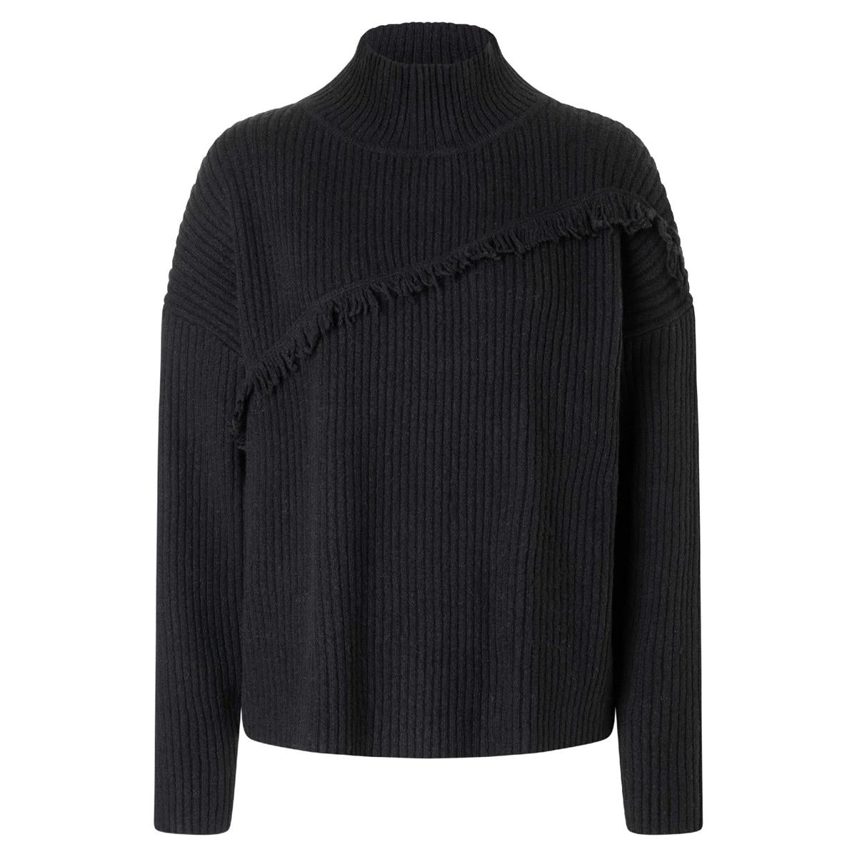 Timozene Fringe Mock Neck Pullover black Damen