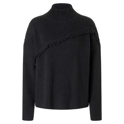 Timozene Fringe Mock Neck Pullover black Damen