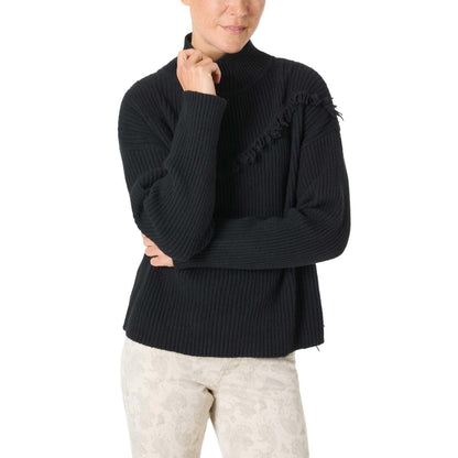 Timozene Fringe Mock Neck Pullover black Damen