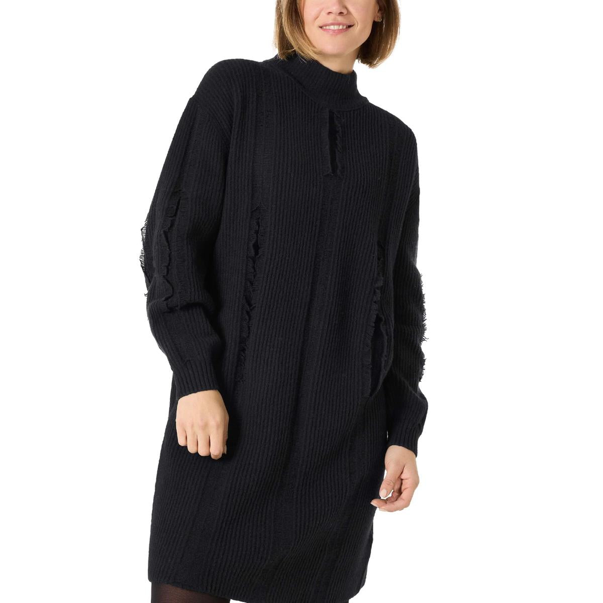 Timezone Fray Mock Neck Dress black Damen
