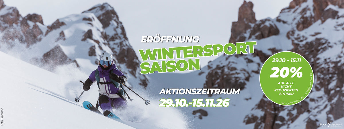 Eröffnung der Wintersport-Saison: 20 % auf alle nicht reduzierten Artikel, Aktionszeitraum 29.10. bis 15.11.2026, ausgenommen Woom, Van Deer und Stöckli.